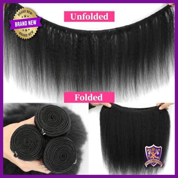 3 Bundle Human Hair Extensions 12-24 Inch Kinky Straight Weave